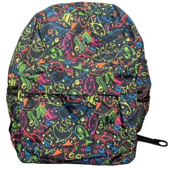 J World Oz Campus JW-100 Doodle Backpack Black Bag NWT Marine Sea Ocean Life - Picture 1 of 10